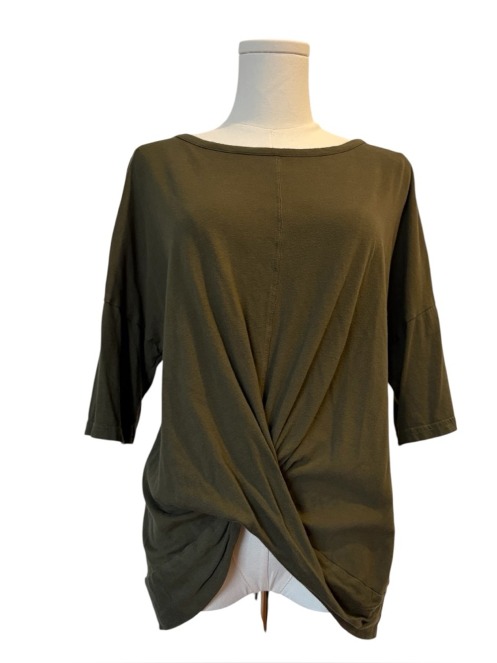 Zella Twist Front Top | Medium | Olive Green | Athleisure Tee | Relaxed Fit